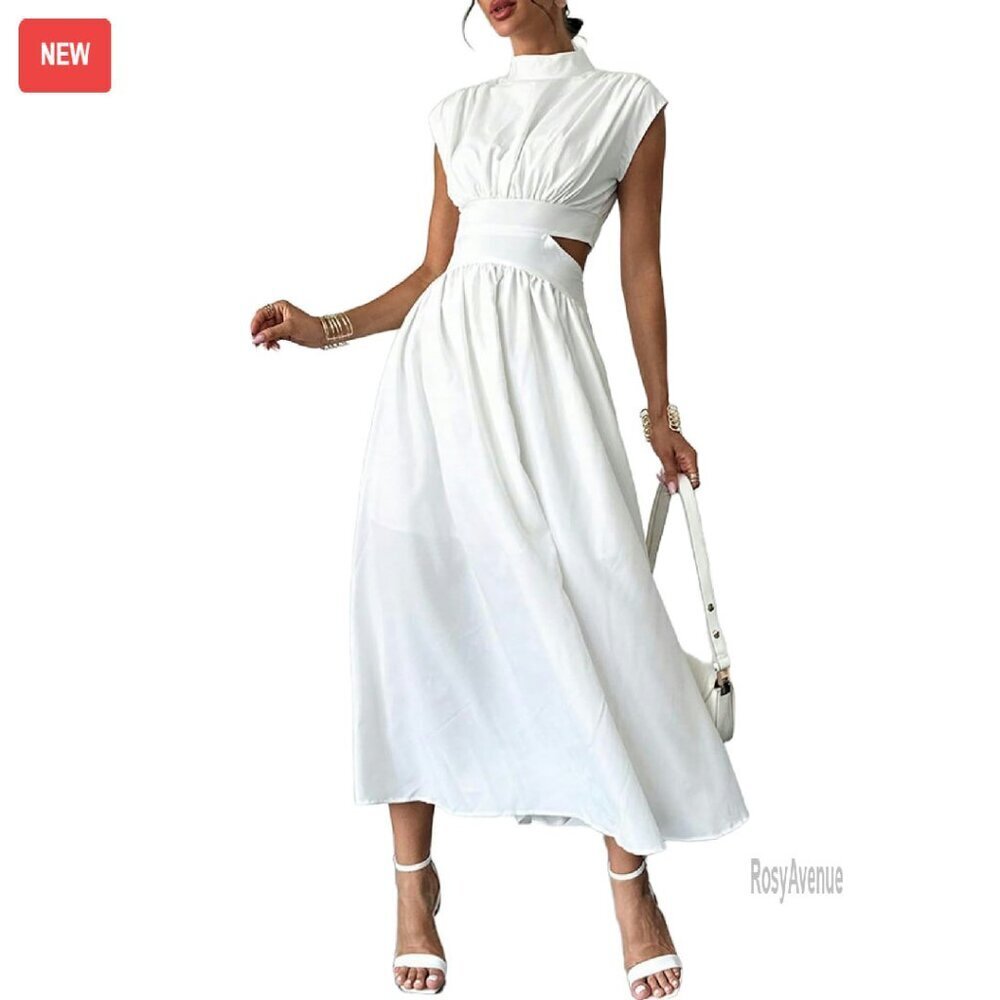Mock Neck Cut Out Maxi Dress with Pockets Flowy Going Out